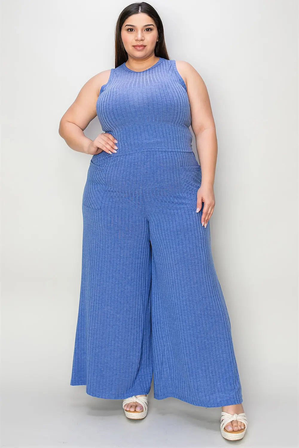 Basic Bae Full Size Ribbed Tank and Wide Leg Pants Set-Very Besty