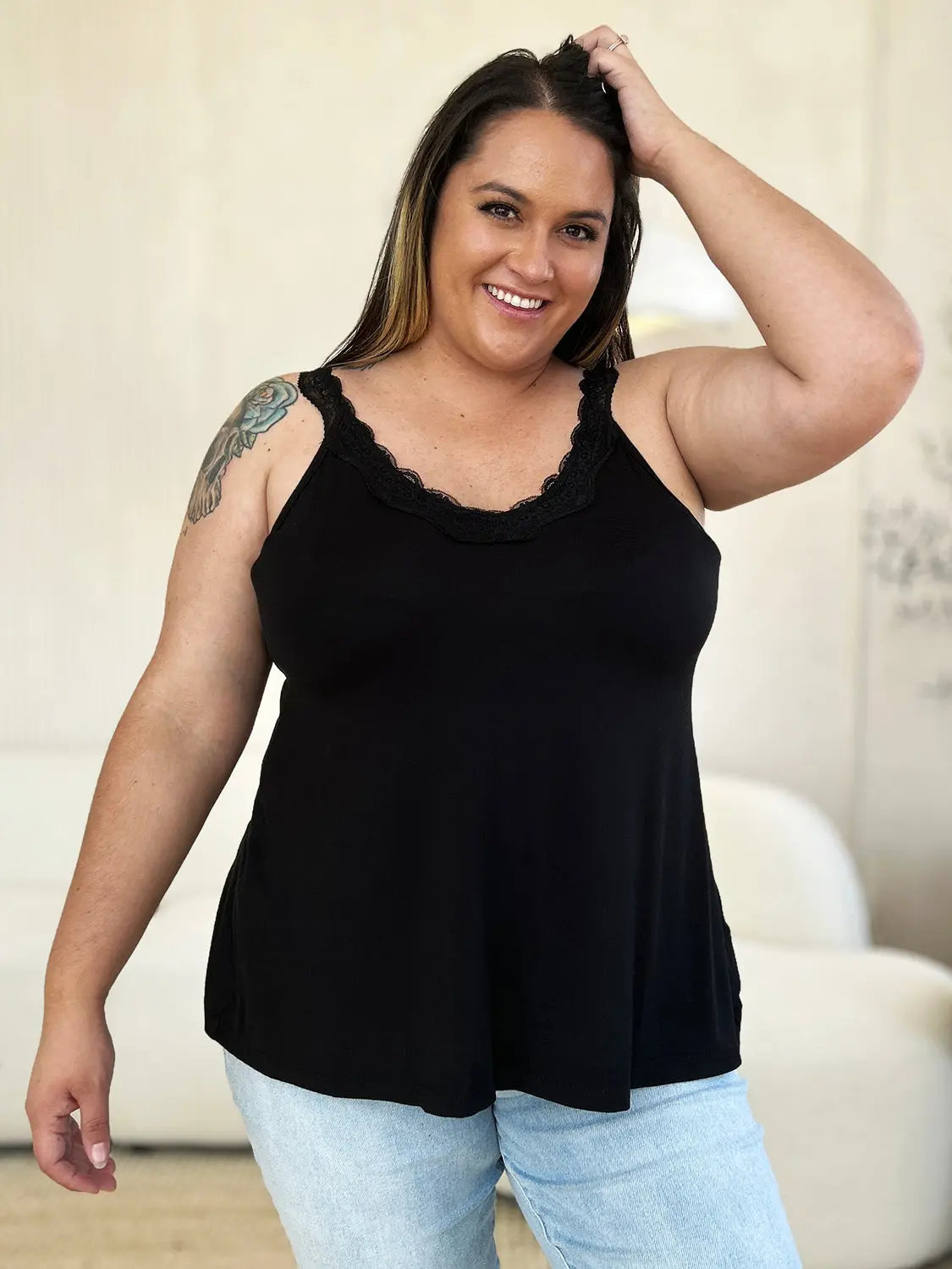 Basic Bae Full Size Lace Detail V-Neck Cutout Cami-Very Besty