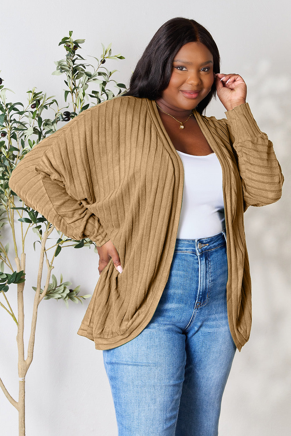 Basic Bae Full Size Ribbed Cocoon Cardigan-Very Besty