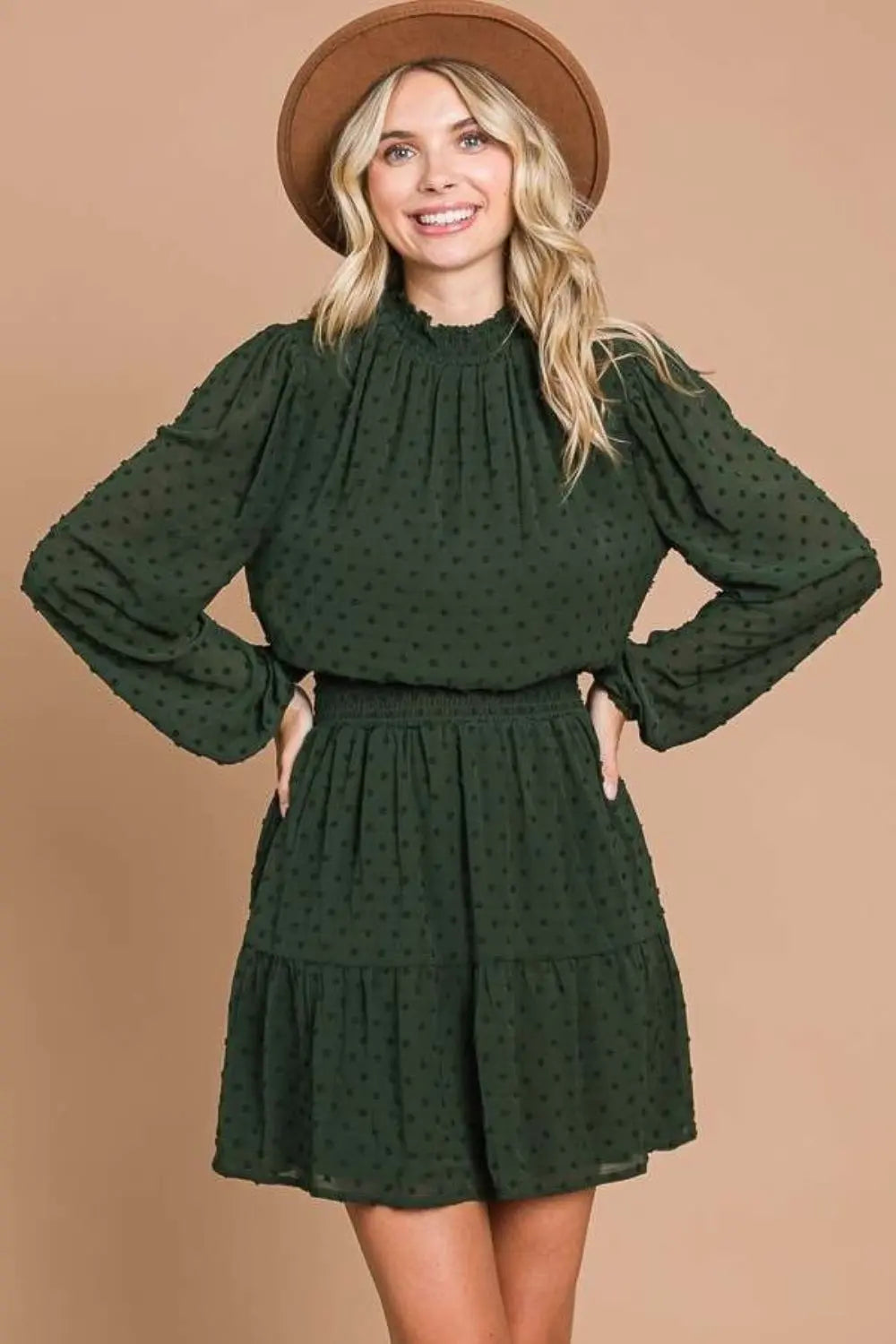 Culture Code Swiss Dot Smock Neck Mini Dress with Pockets-Very Besty