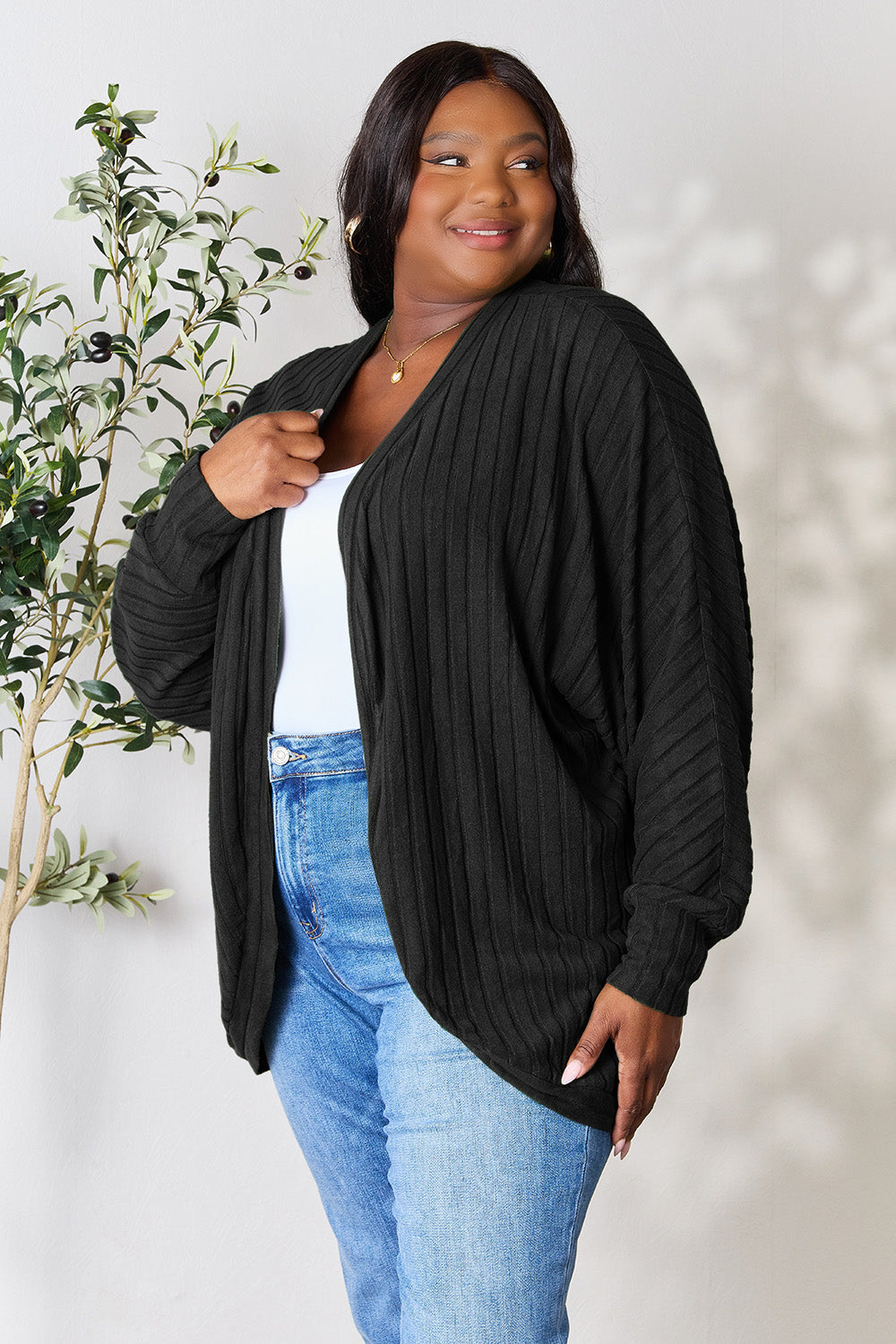 Basic Bae Full Size Ribbed Cocoon Cardigan-Very Besty