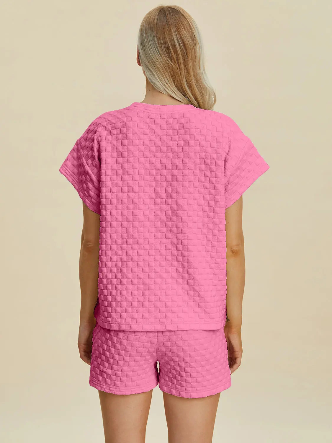 Double Take Full Size Texture T-Shirt and Shorts Set-Very Besty