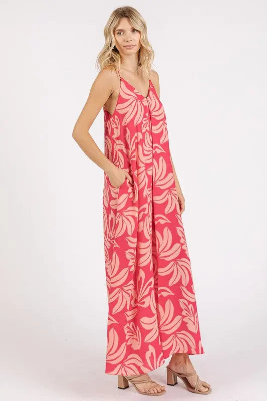 Mittoshop Printed V-Neck Maxi Cami Dress with Pockets-Very Besty