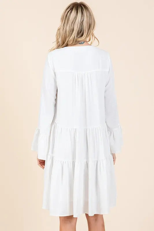 Mittoshop Tiered Notched Flare Sleeve Dress-Very Besty