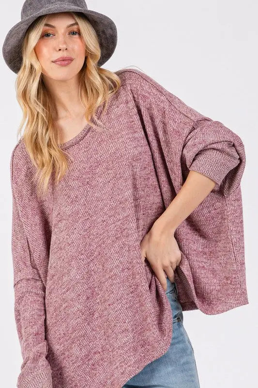 SAGE + FIG Round Neck Batwing Sleeve Oversize Top-Very Besty