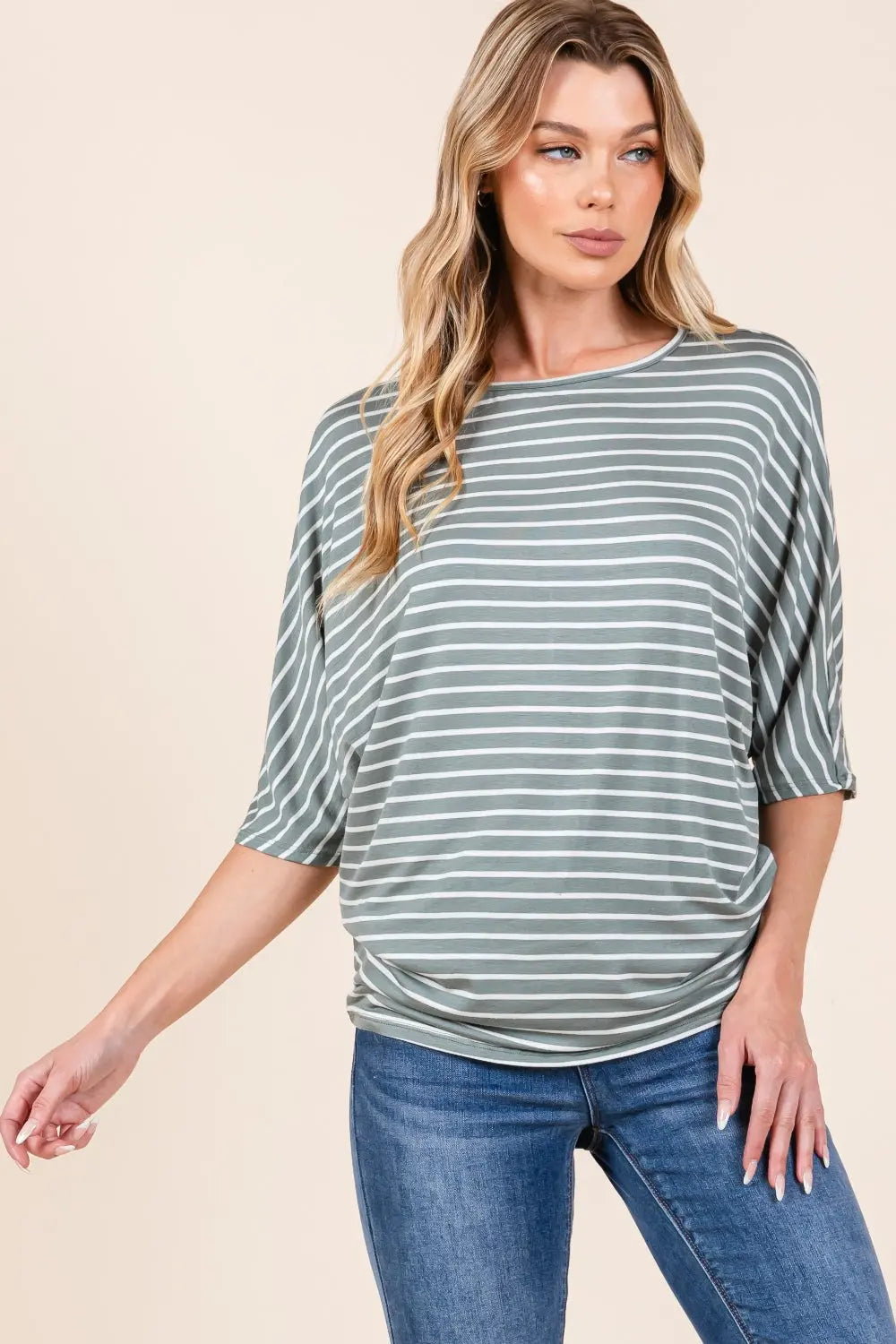 BOMBOM Striped Boat Neck Dolman Sleeve Top-Very Besty