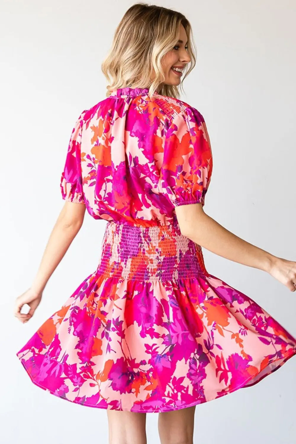 First Love Floral Short Sleeve Smocked Mini Dress-Very Besty