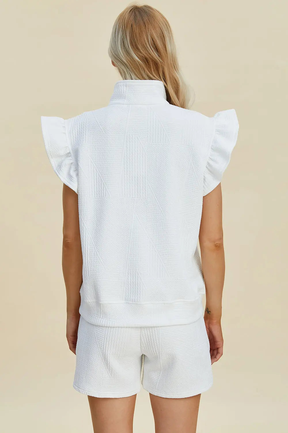 Double Take Full Size Texture Flounce Sleeve Top and Shorts Set-Very Besty