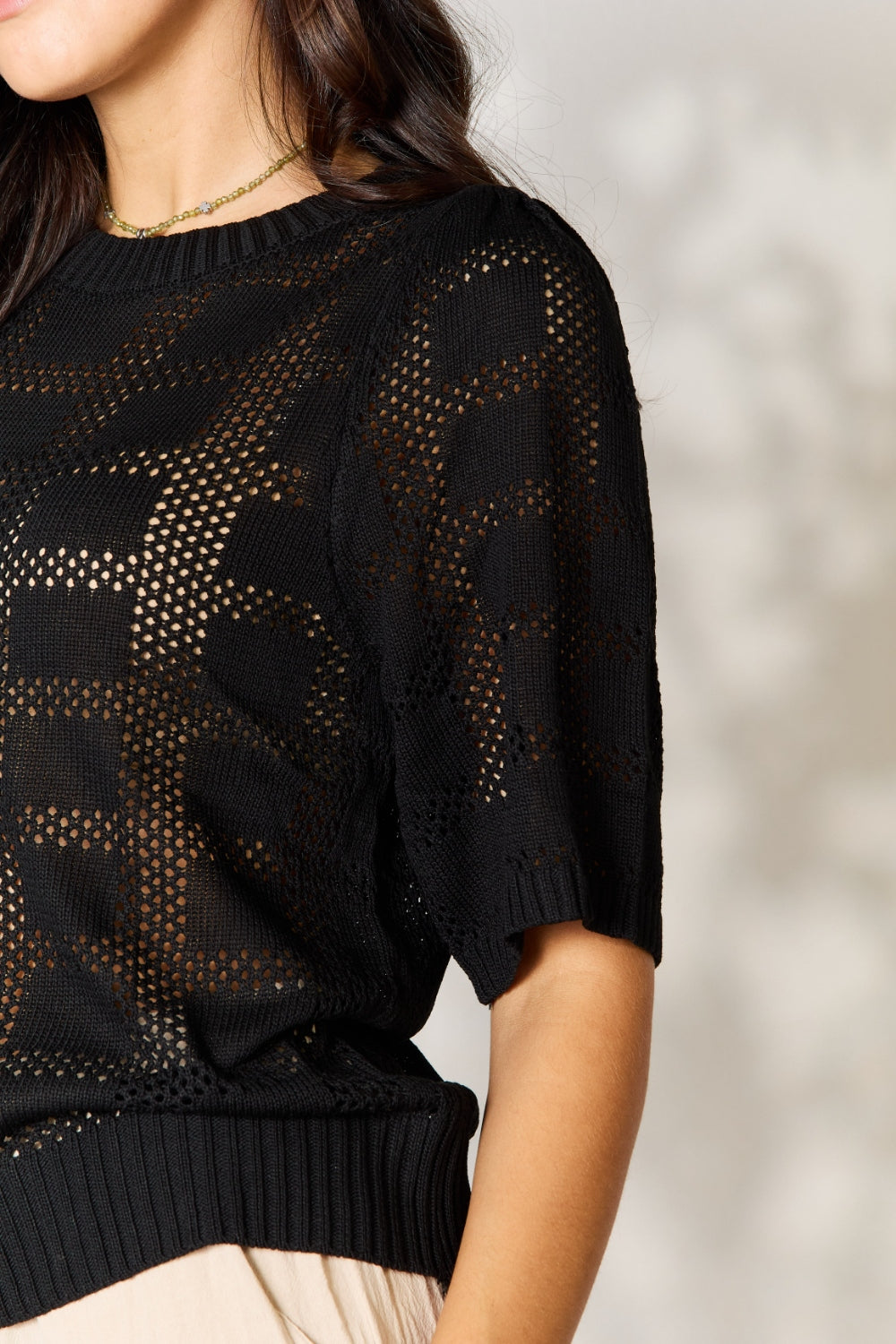 Mandy Ribbed Trim Round Neck Knit Top-Very Besty