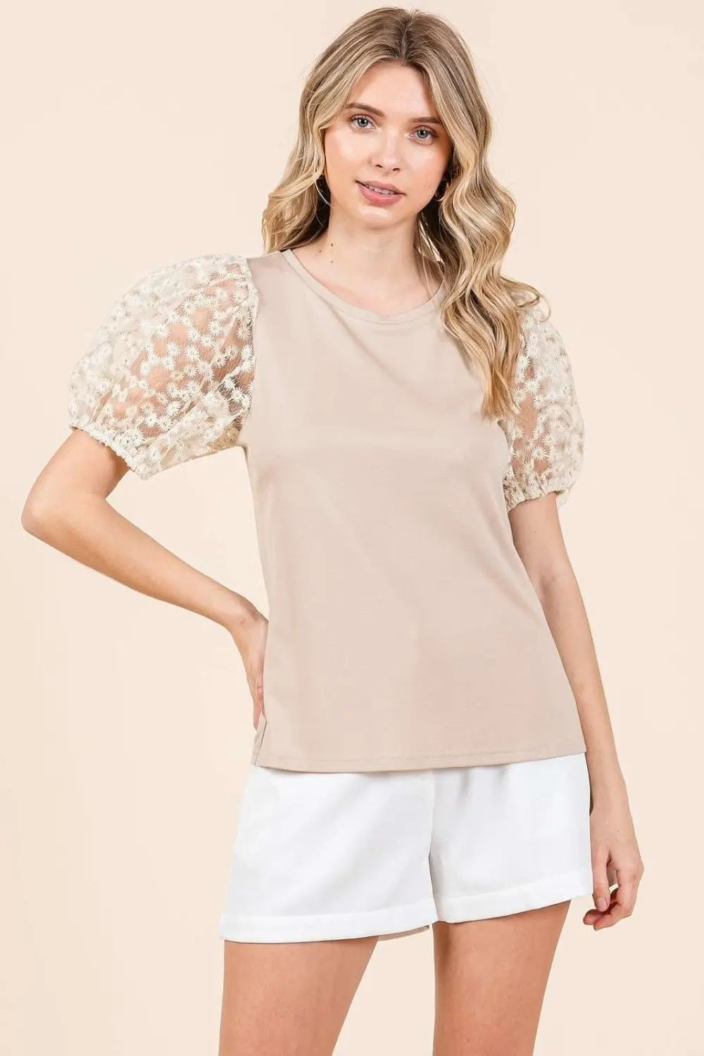 Mittoshop Round Neck Puff Short Sleeve Top-Very Besty