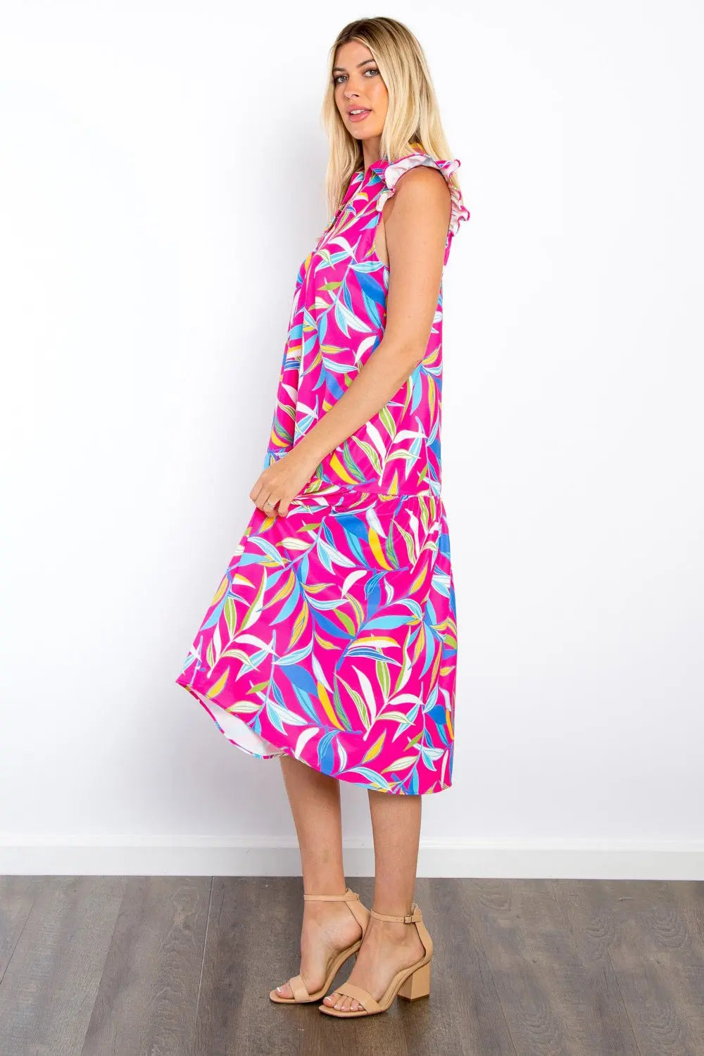 Be Stage Print Ruffled Midi Dress with Pockets-Very Besty