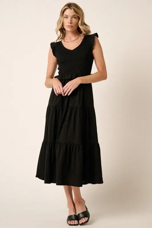 Mittoshop Smocked Ruffled Tiered Midi Dress-Very Besty