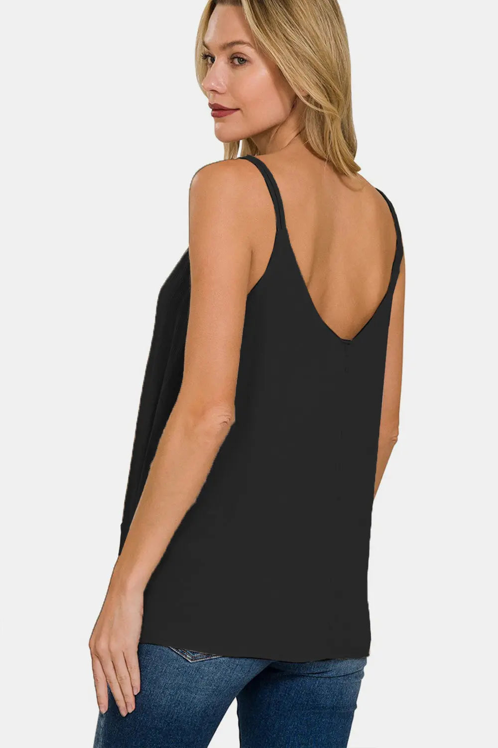 Zenana Woven Double Spaghetti Strap V-Neck Cami-Very Besty