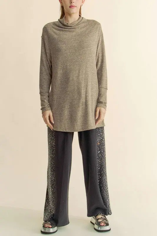 Davi & Dani Slit Mock Neck Long Sleeve Top-Very Besty