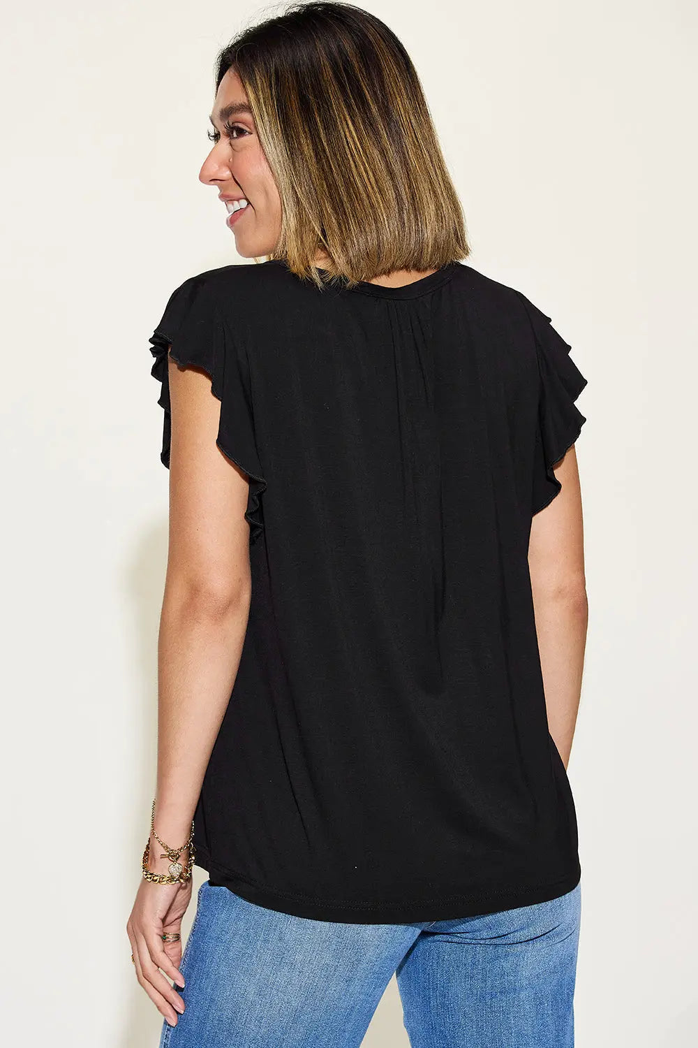 Basic Bae Full Size Bamboo Notched Ruffled Short Sleeve T-Shirt-Very Besty