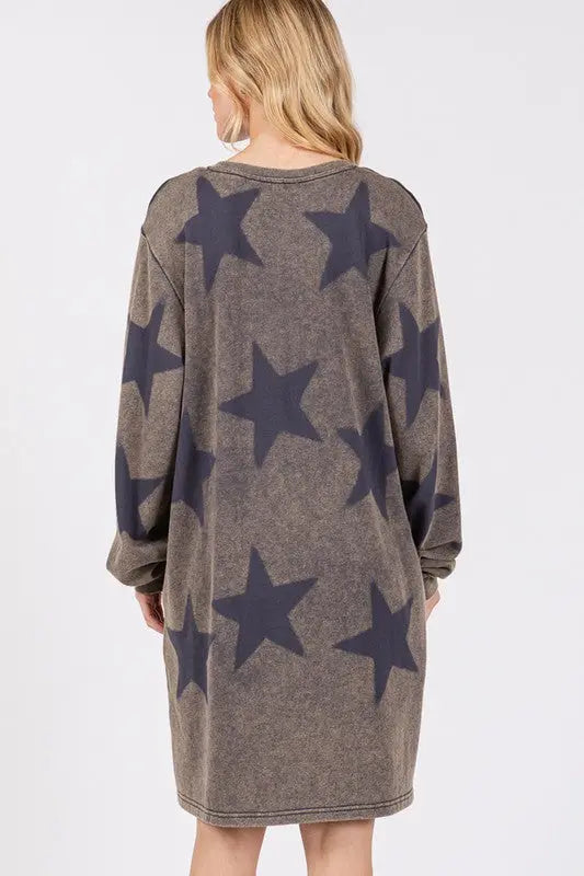 SAGE + FIG Washed Star Print Round Neck Dress-Very Besty