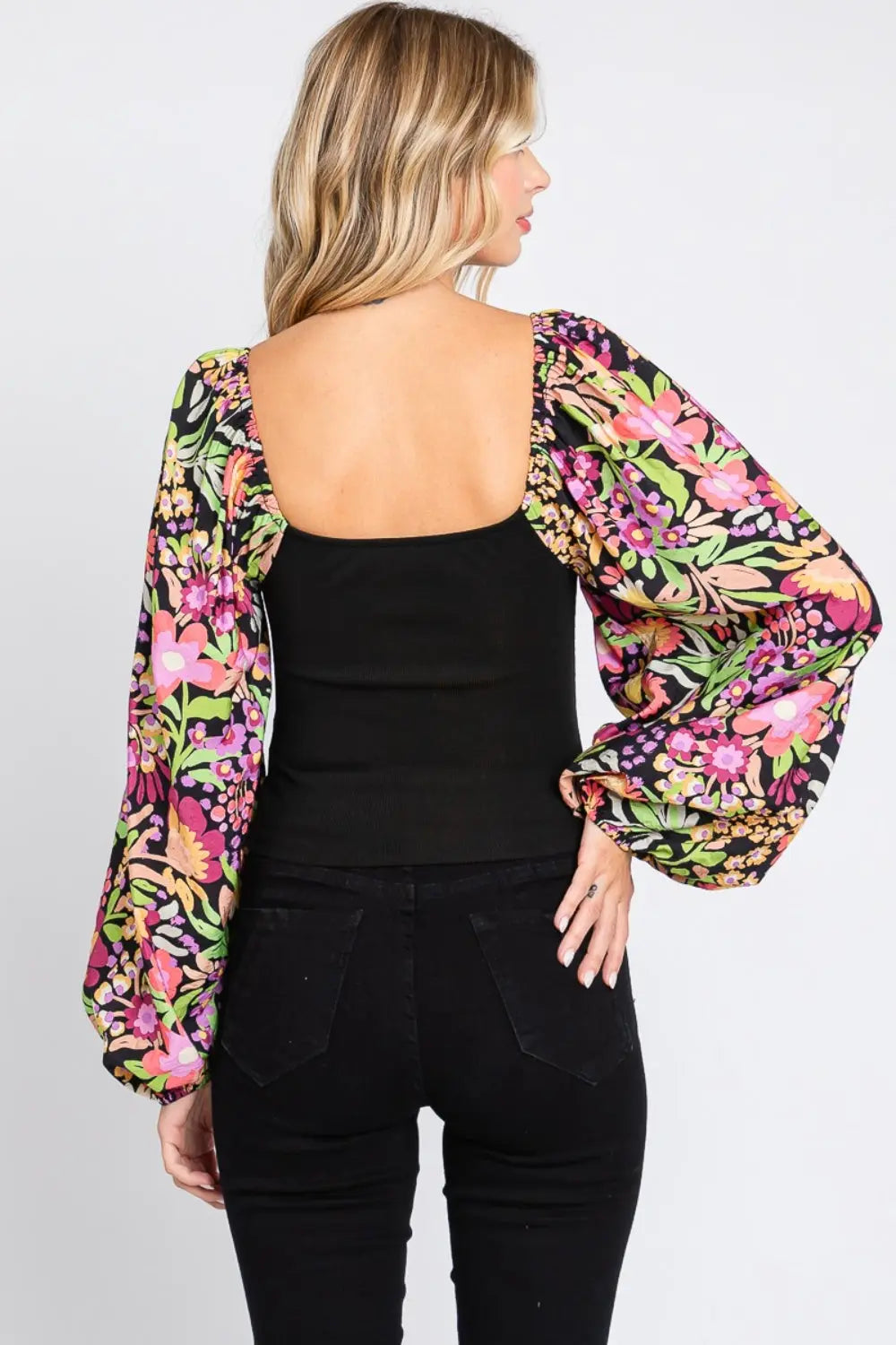 ODDI Full Size Floral Balloon Sleeve Blouse-Very Besty