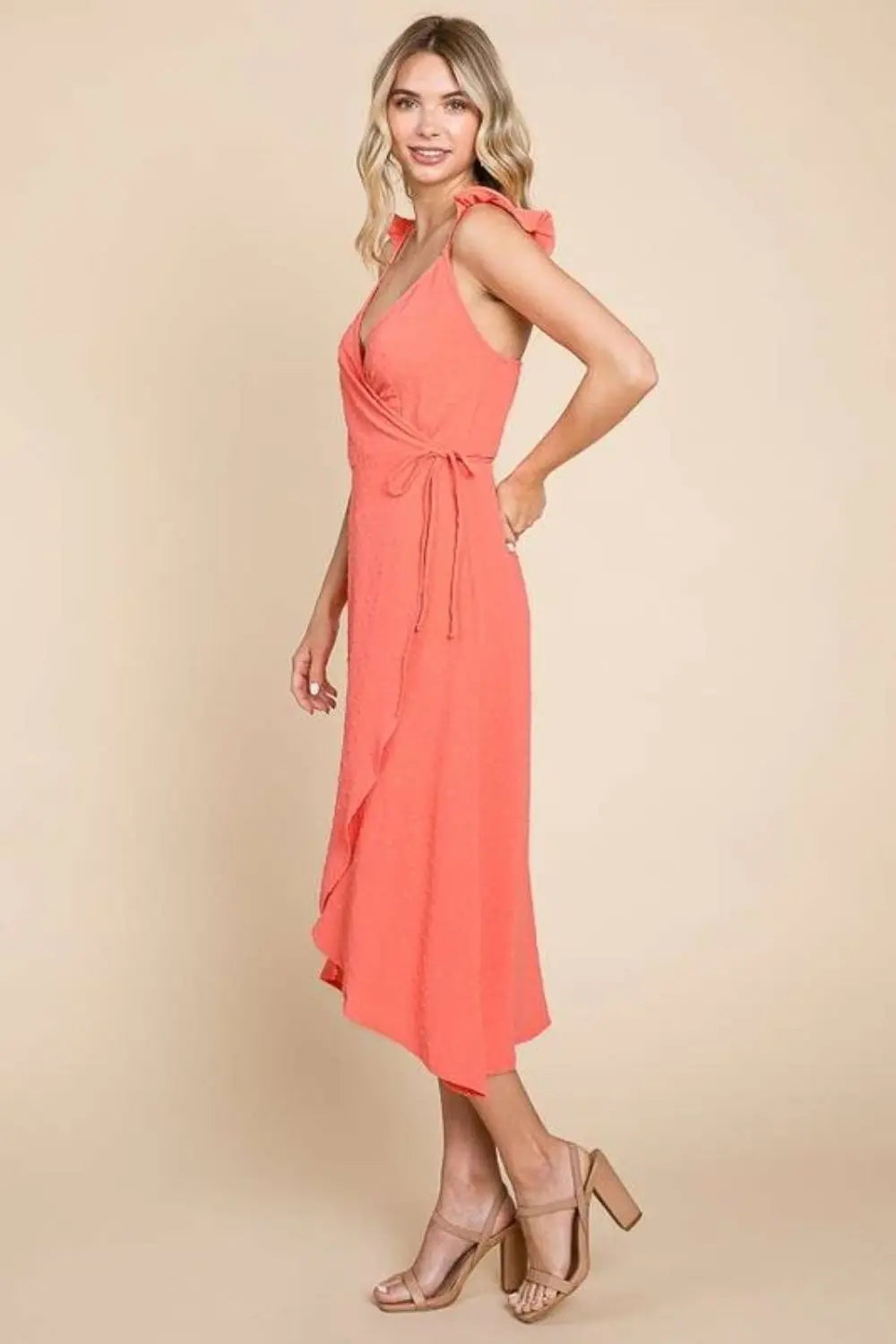 Culture Code Ruffle Detail Surplice Wrap Slip Dress-Very Besty