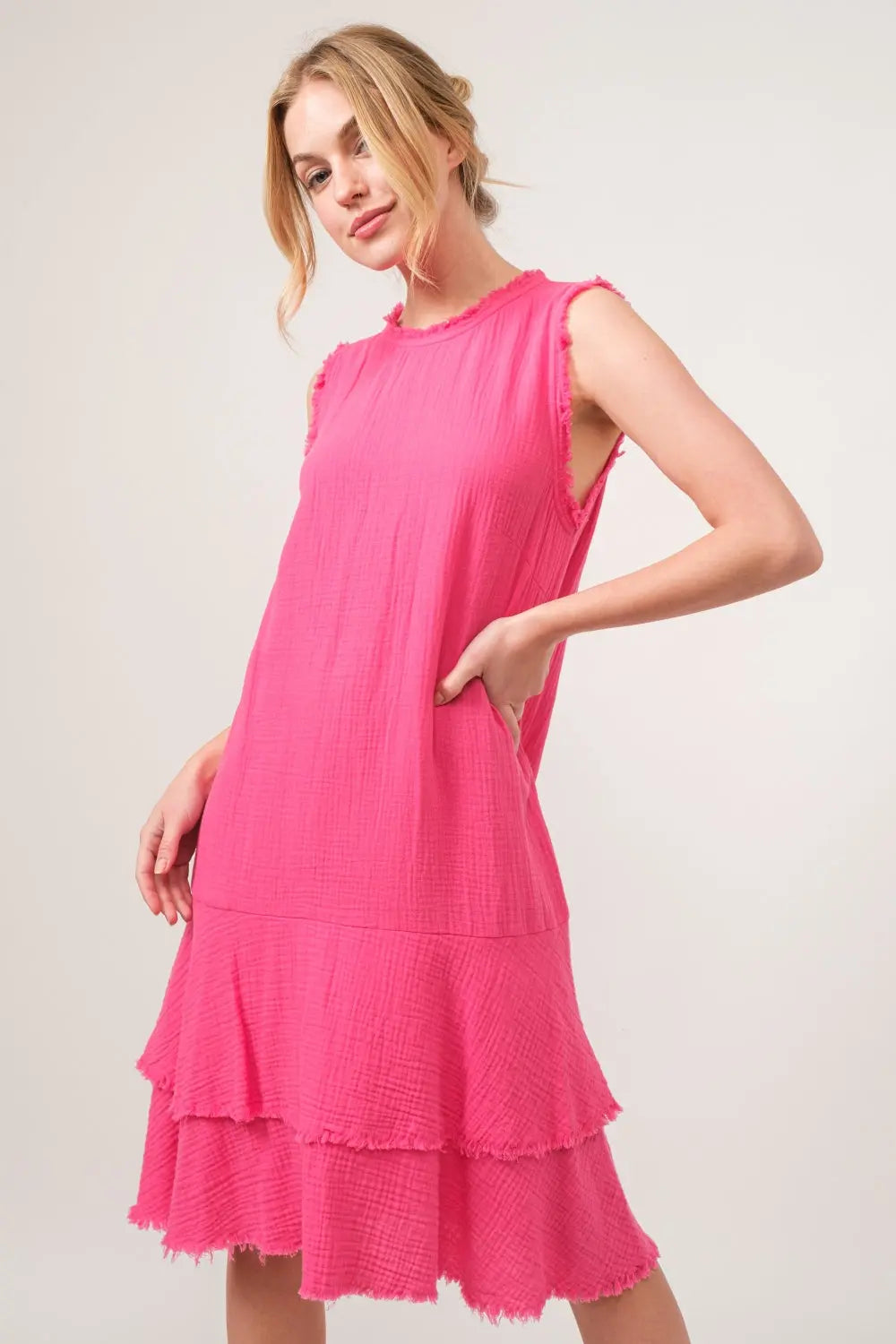 And The Why Washed Fringe Detail Tiered Dress-Very Besty