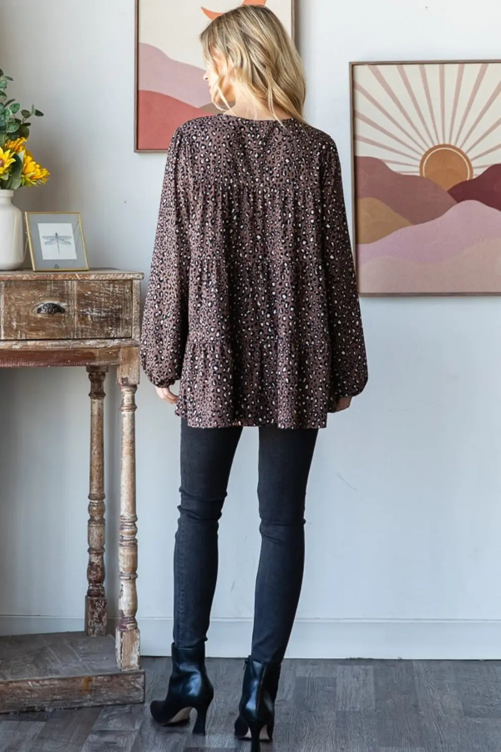 Heimish Leopard Long Sleeve Tiered Blouse-Very Besty