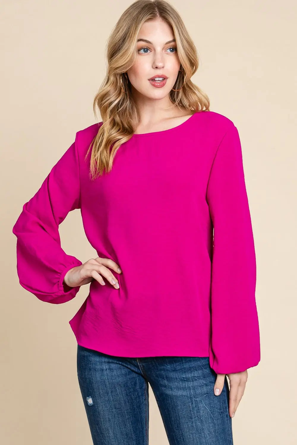 BOMBOM Textured Balloon Sleeve Top-Very Besty
