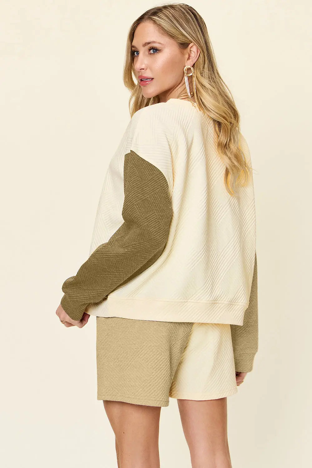 Double Take Full Size Contrast Drop Shoulder Top and Shorts Set-Very Besty