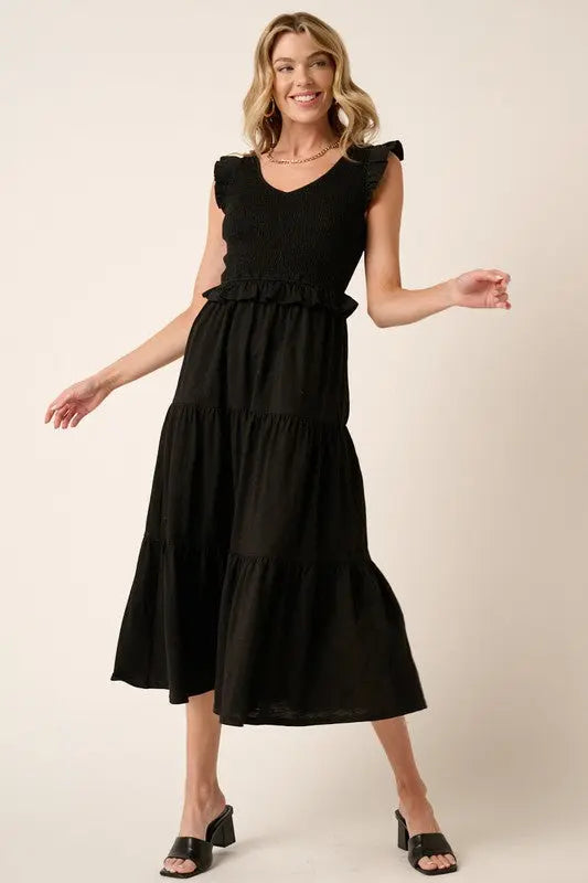 Mittoshop Smocked Ruffled Tiered Midi Dress-Very Besty
