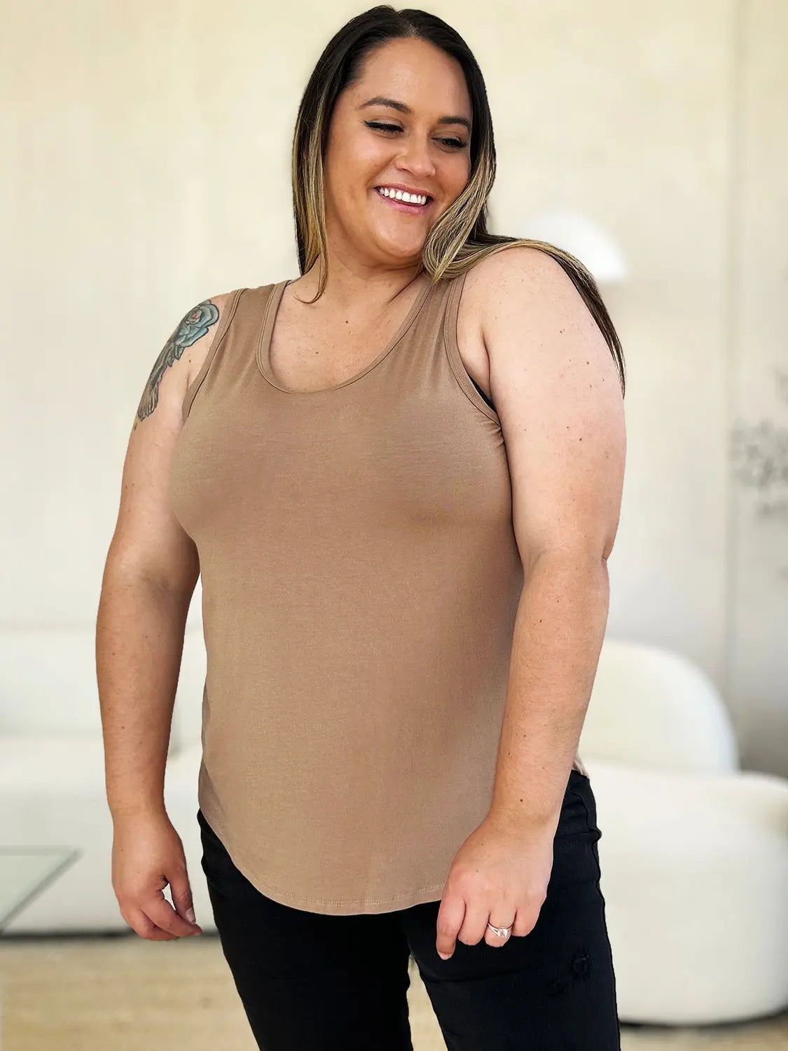 Basic Bae Full Size Round Neck Curved Hem Tank-Very Besty