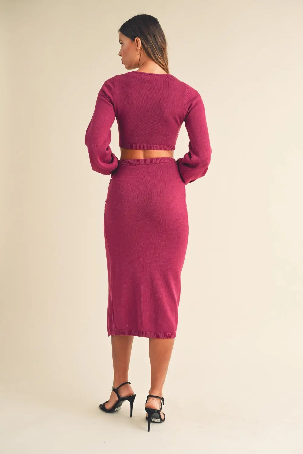 MABLE Front Twisted Knit Top and Midi Skirt Set-Very Besty