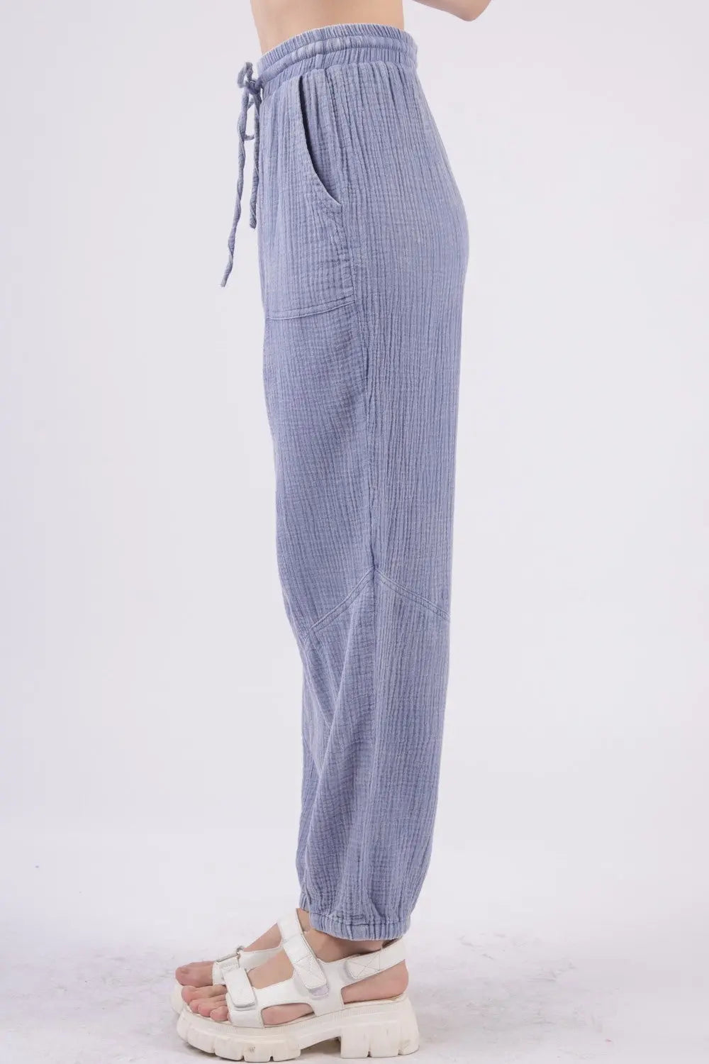 VERY J Washed Woven Crinkle Gauze Drawstring Cargo Pants-Very Besty