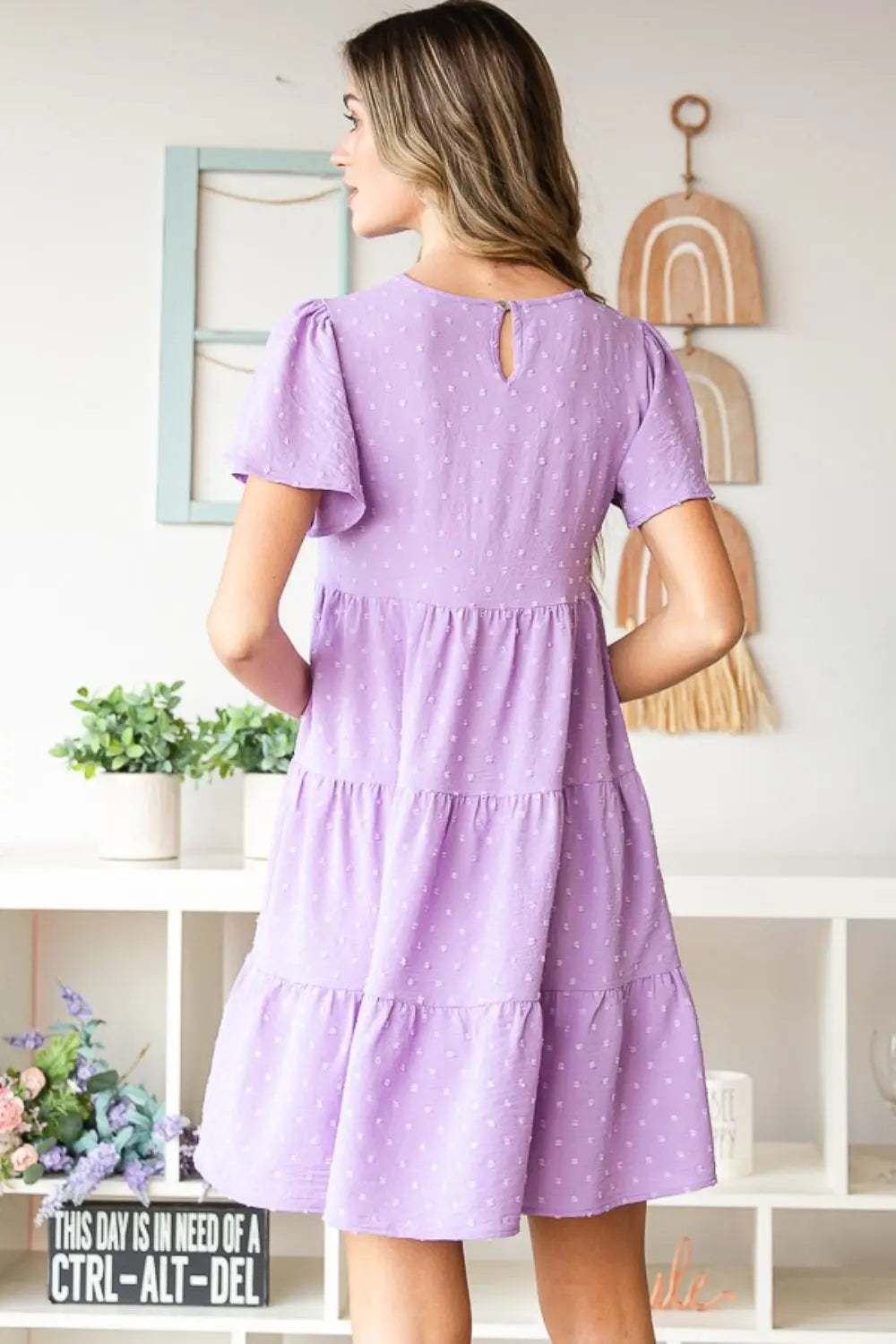 Heimish Full Size Swiss Dot Short Sleeve Tiered Dress-Very Besty