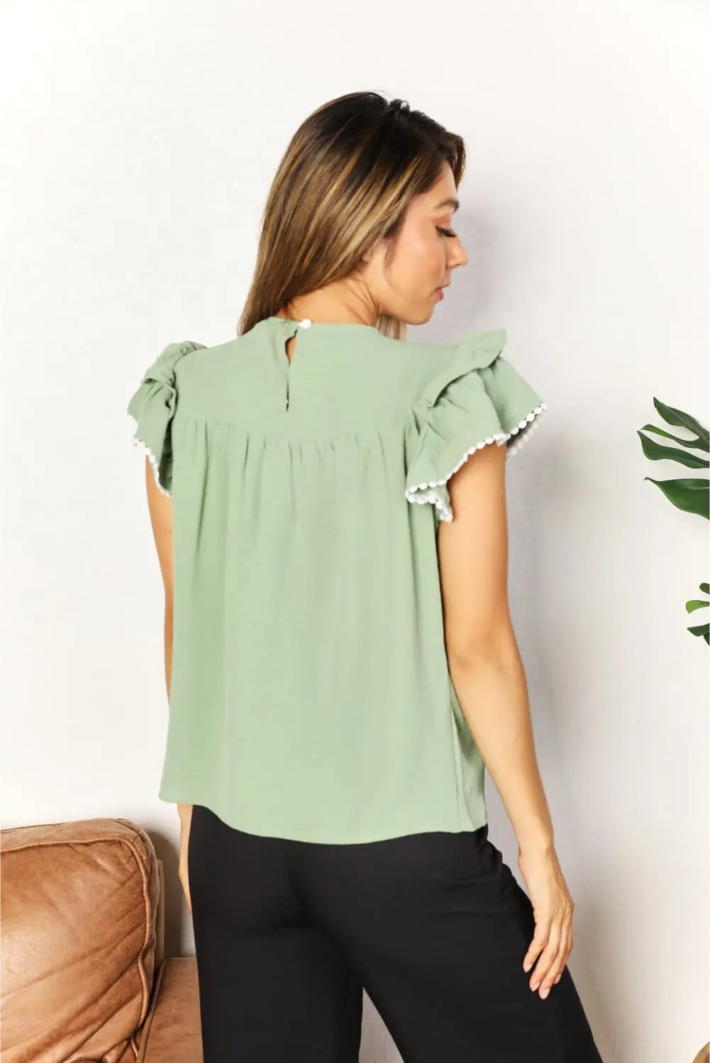 Perfee Pleated Detail Flutter Sleeve Blouse-Very Besty