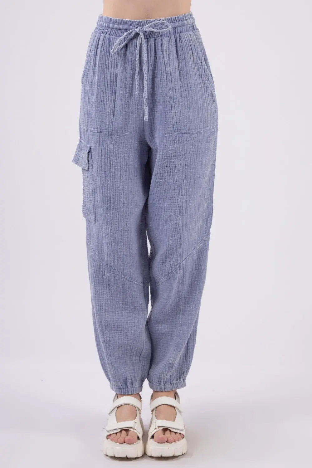 VERY J Washed Woven Crinkle Gauze Drawstring Cargo Pants-Very Besty