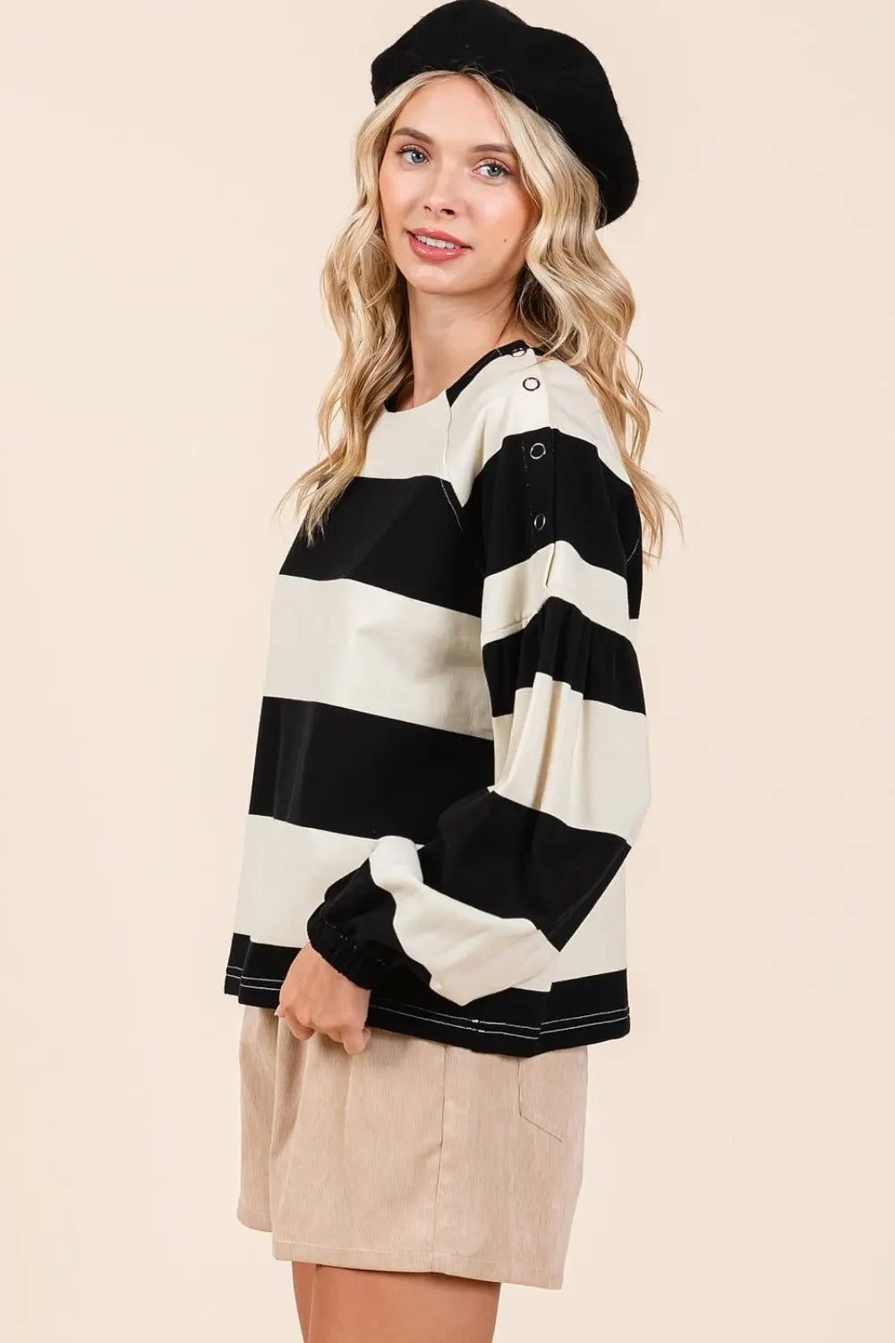 Mittoshop Striped Snap Shoulder Long Sleeve T-Shirt-Very Besty