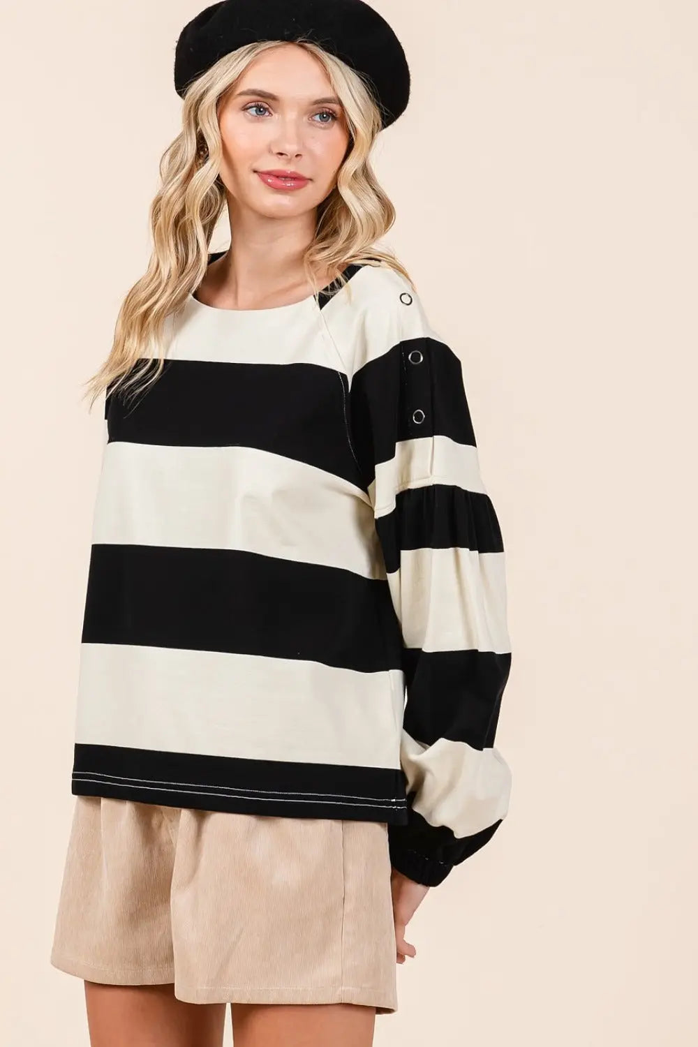 Mittoshop Striped Snap Shoulder Long Sleeve T-Shirt-Very Besty