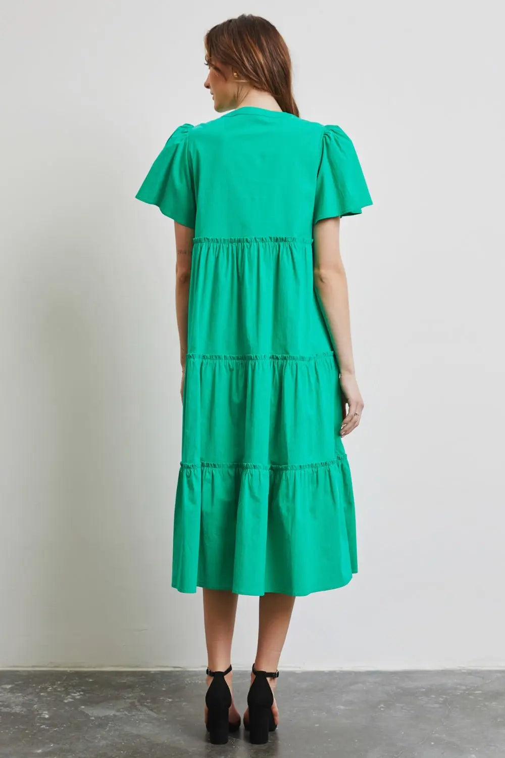 HEYSON Full Size Cotton Poplin Ruffled Tiered Midi Dress-Very Besty