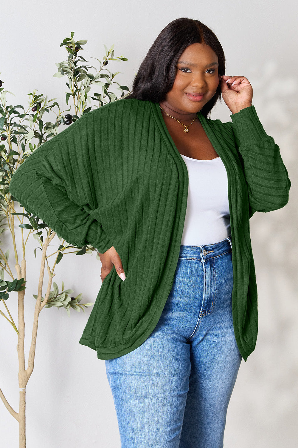 Basic Bae Full Size Ribbed Cocoon Cardigan-Very Besty