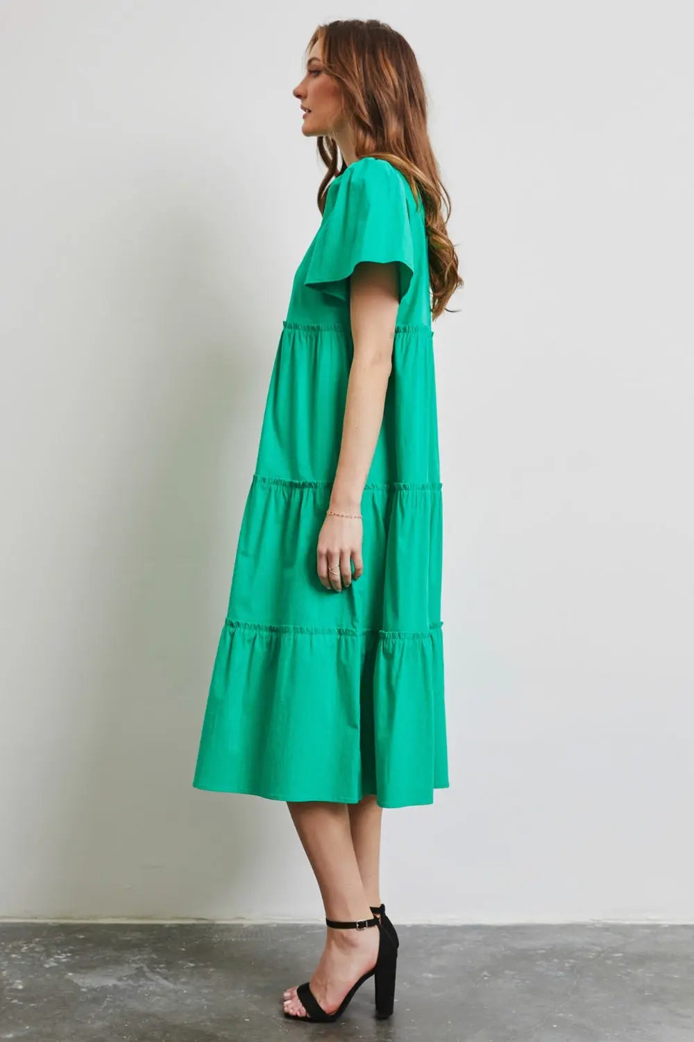 HEYSON Full Size Cotton Poplin Ruffled Tiered Midi Dress-Very Besty