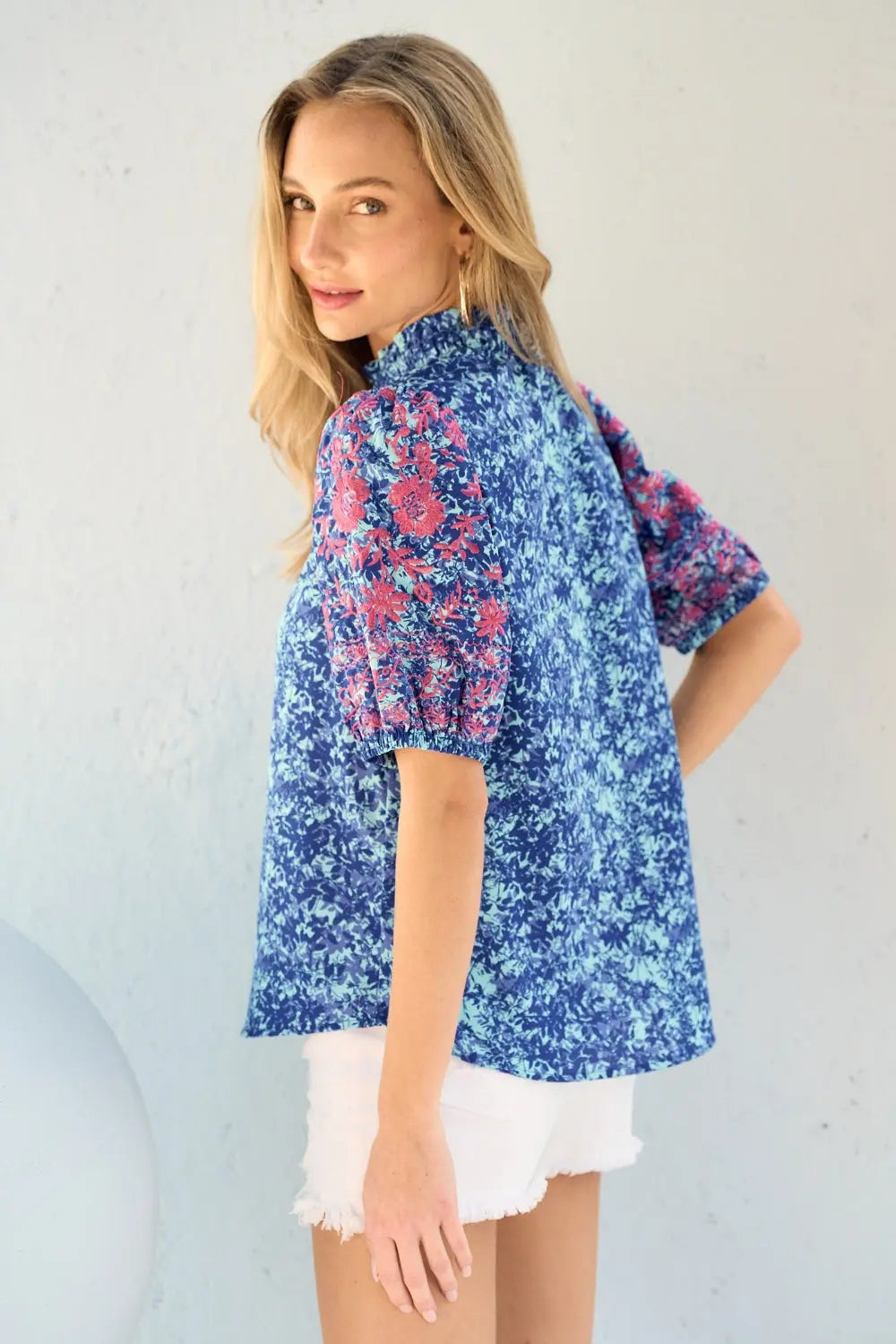 Hailey & Co Embroidered Puff Sleeve Printed Blouse-Very Besty