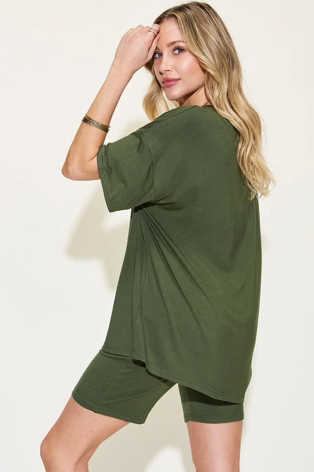Basic Bae Full Size V-Neck Drop Shoulder T-Shirt and Shorts Set-Very Besty