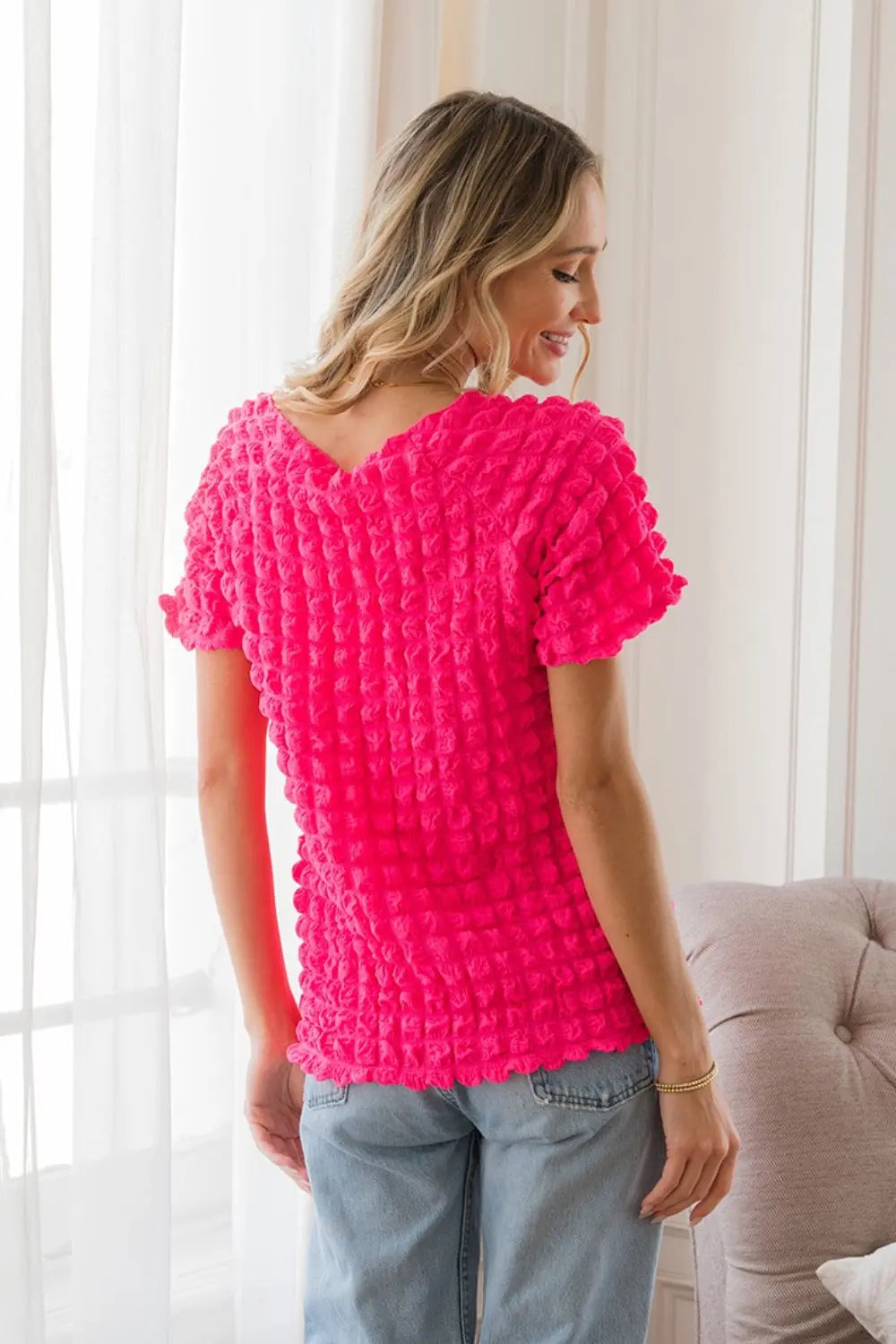 Sew In Love Bubble Textured Round Neck Short Sleeve T-Shirt-Very Besty