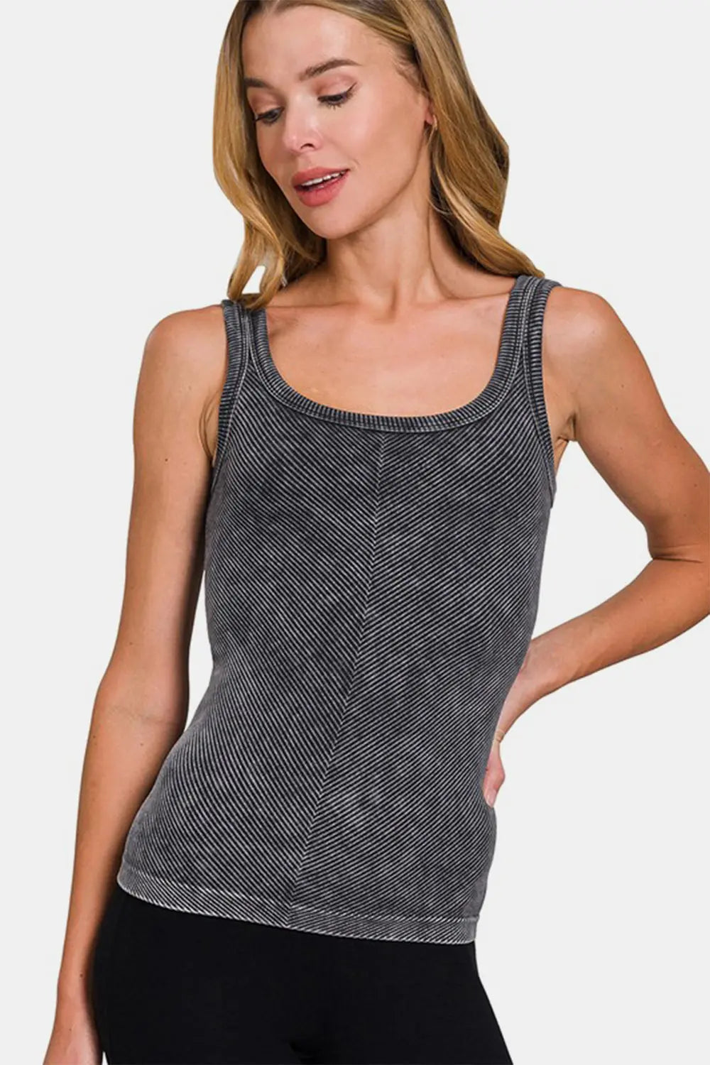 Zenana Ribbed Scoop Neck Tank-Very Besty