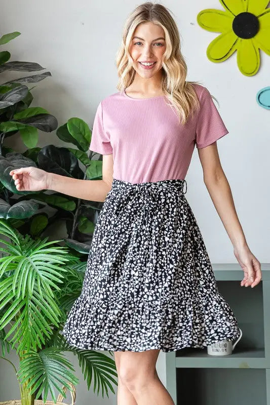 Heimish Full Size Short Sleeve Solid And Animal Print Mini Dress Plus Size-Very Besty
