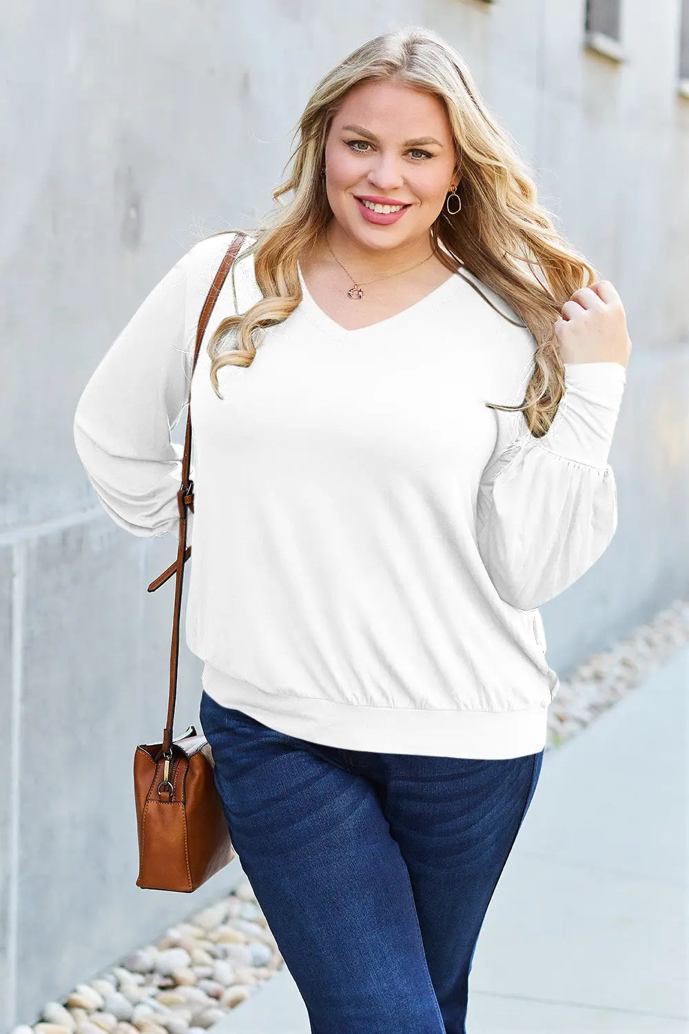 Basic Bae Full Size V-Neck Lantern Sleeve Top-Very Besty