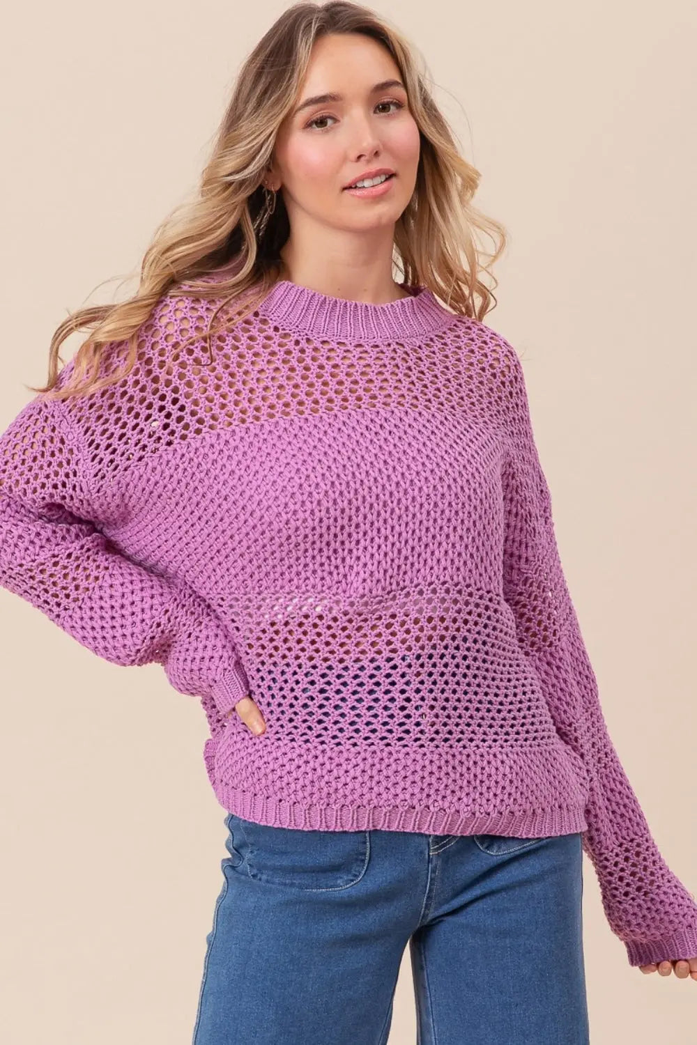 BiBi Openwork Long Sleeve Knit Top-Very Besty