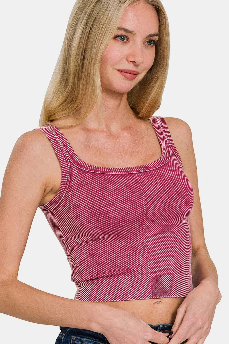 Zenana Washed Ribbed Scoop Neck Wide Strap Tank-Very Besty