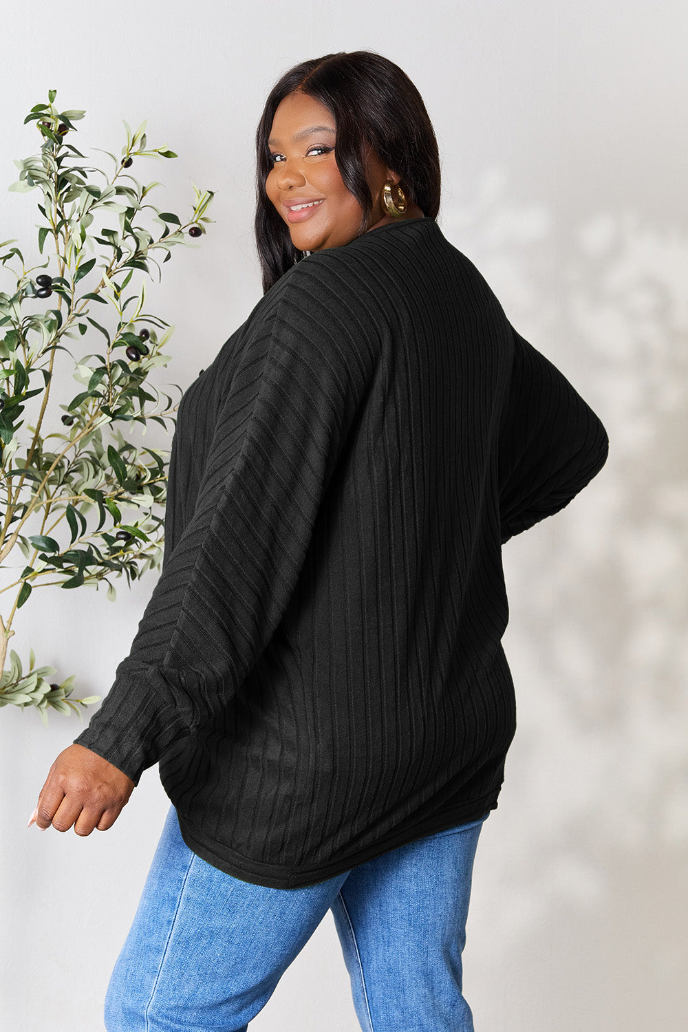 Basic Bae Full Size Ribbed Cocoon Cardigan-Very Besty