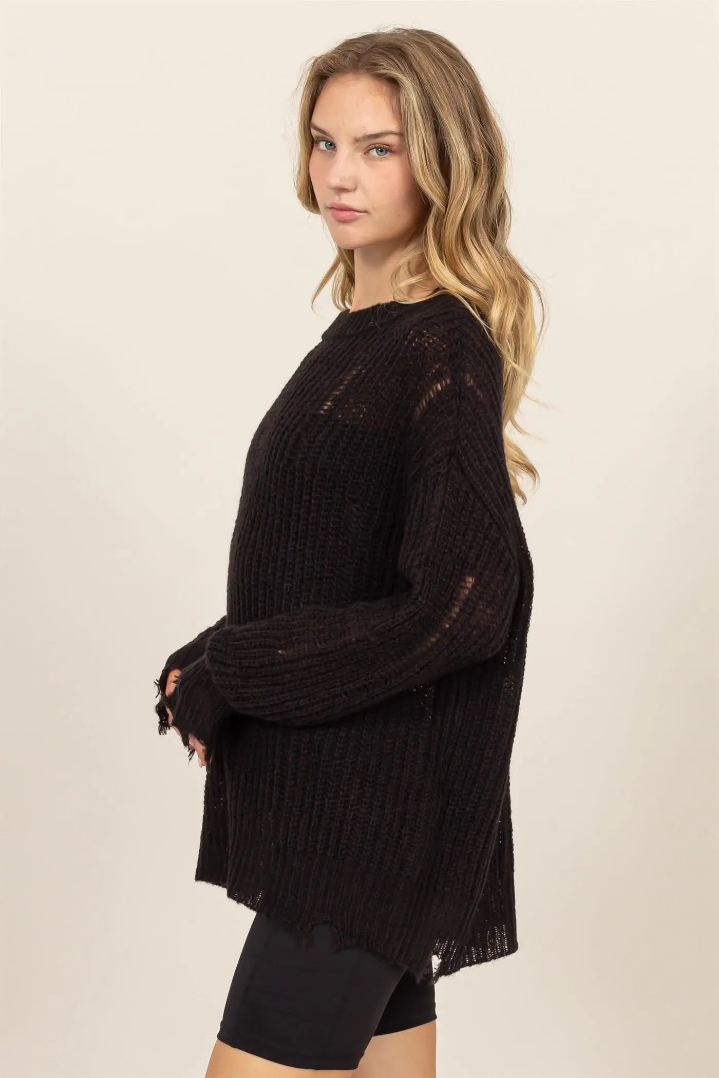 HYFVE Distressed Long Sleeve Knit Top-Very Besty