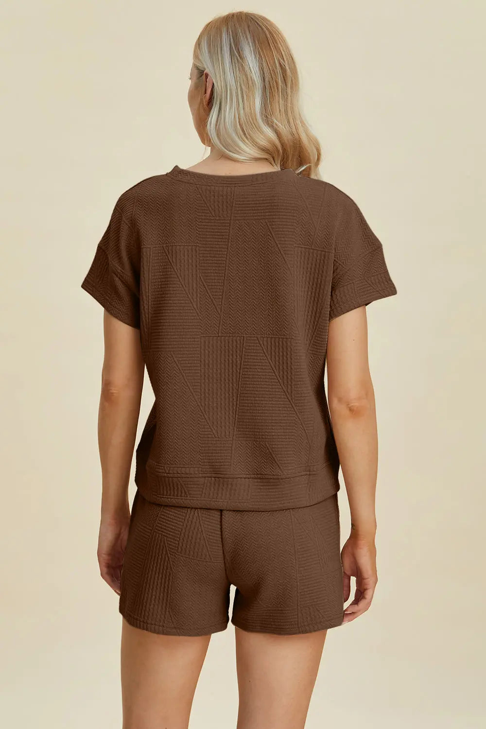 Double Take Full Size Texture Short Sleeve Top and Shorts Set-Very Besty
