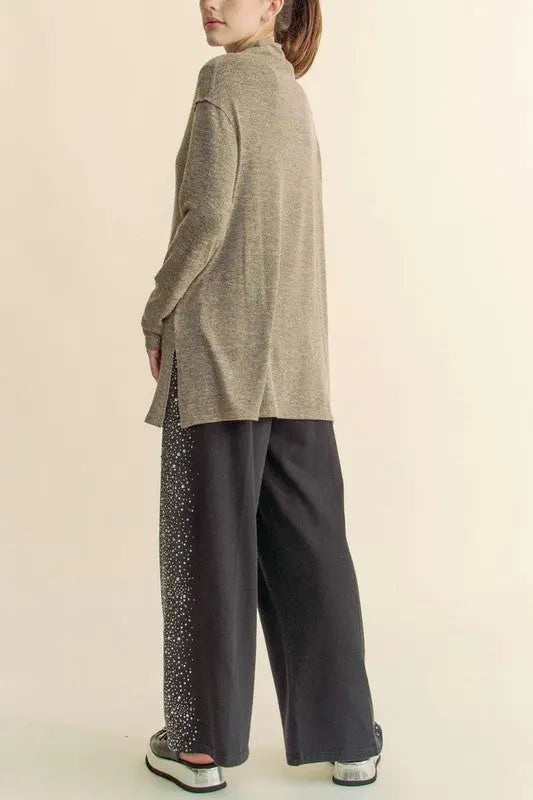 Davi & Dani Slit Mock Neck Long Sleeve Top-Very Besty